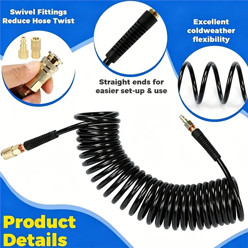 NEW HOT In Stock-1/4NPT Air Compressor Hoses With Coupler And Plug Flexible Air Hose Anti Kink Tool Accessory For Industry Using - view 5