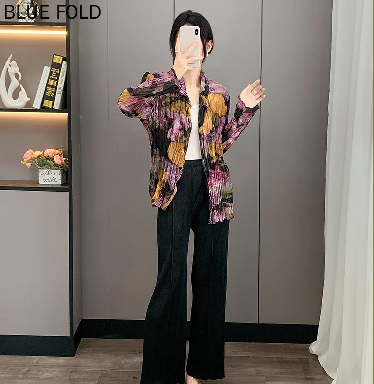 Miyake Pleated Handcrafted Pleated Shirt 2025 Fall New Design Small-batch Hand-grip Pleated Cardigan Pressed Pleats Women's