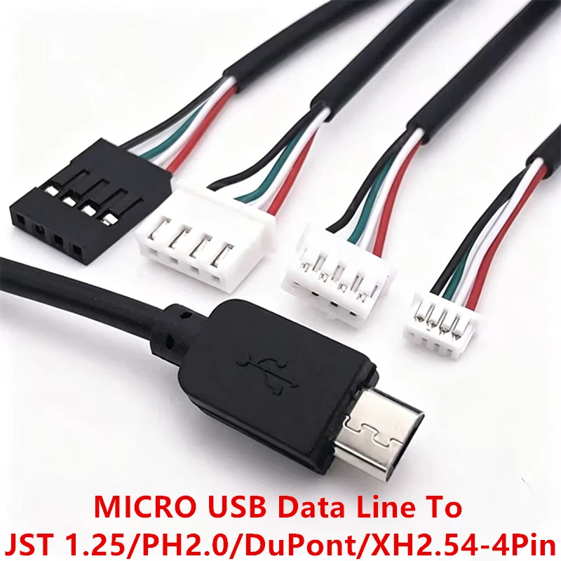 1Pcs MICRO USB Data Line To JST 1.25/PH2.0/XH2.54-4Pin/DuPont 4P Android Touch Screen Terminal Line 300mm Length