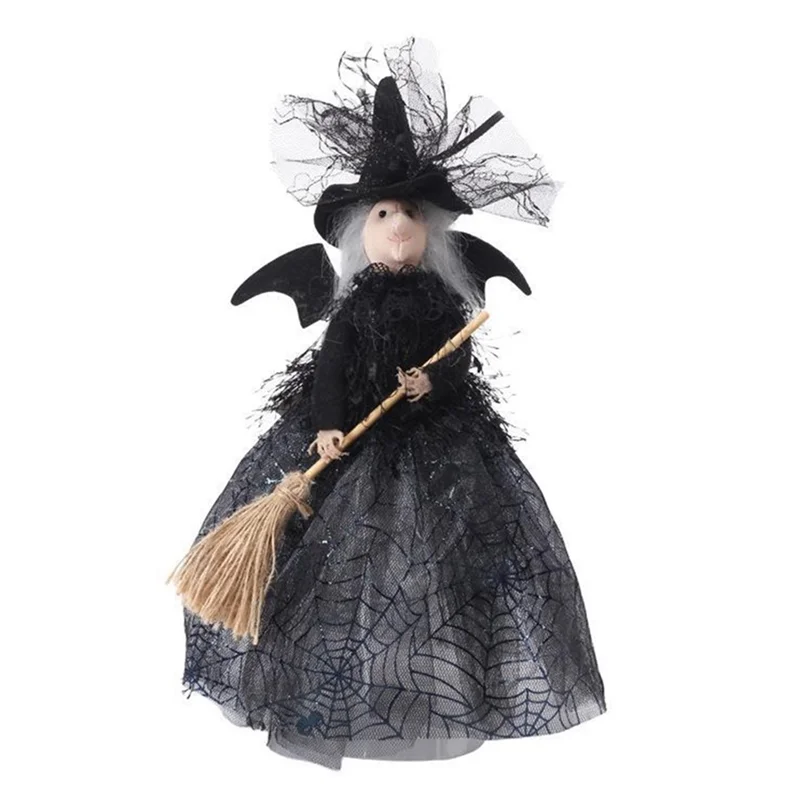 

Halloween Witch Decoration 11 Inches Witch Doll Halloween Veil Witch Doll Witch Hat and Witch Broom Black