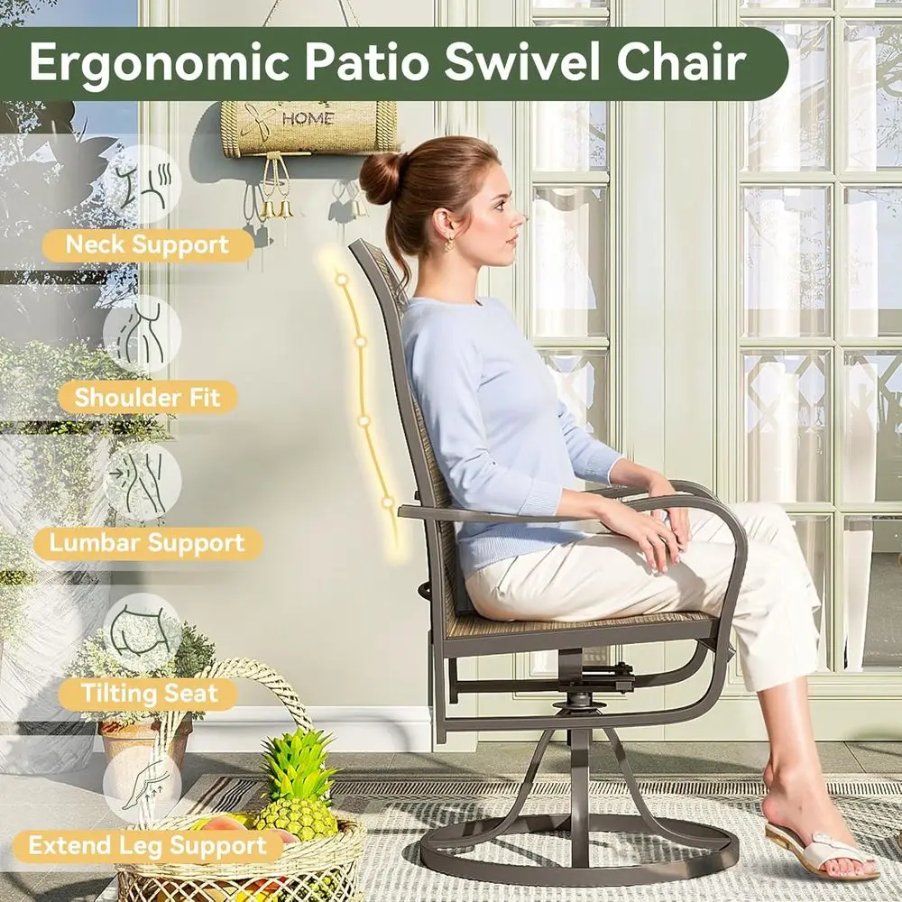 2-Piece Swivel Rocking Patio Chairs Set with Textilene Fabric, Brown Outdoor Lawn Chairs