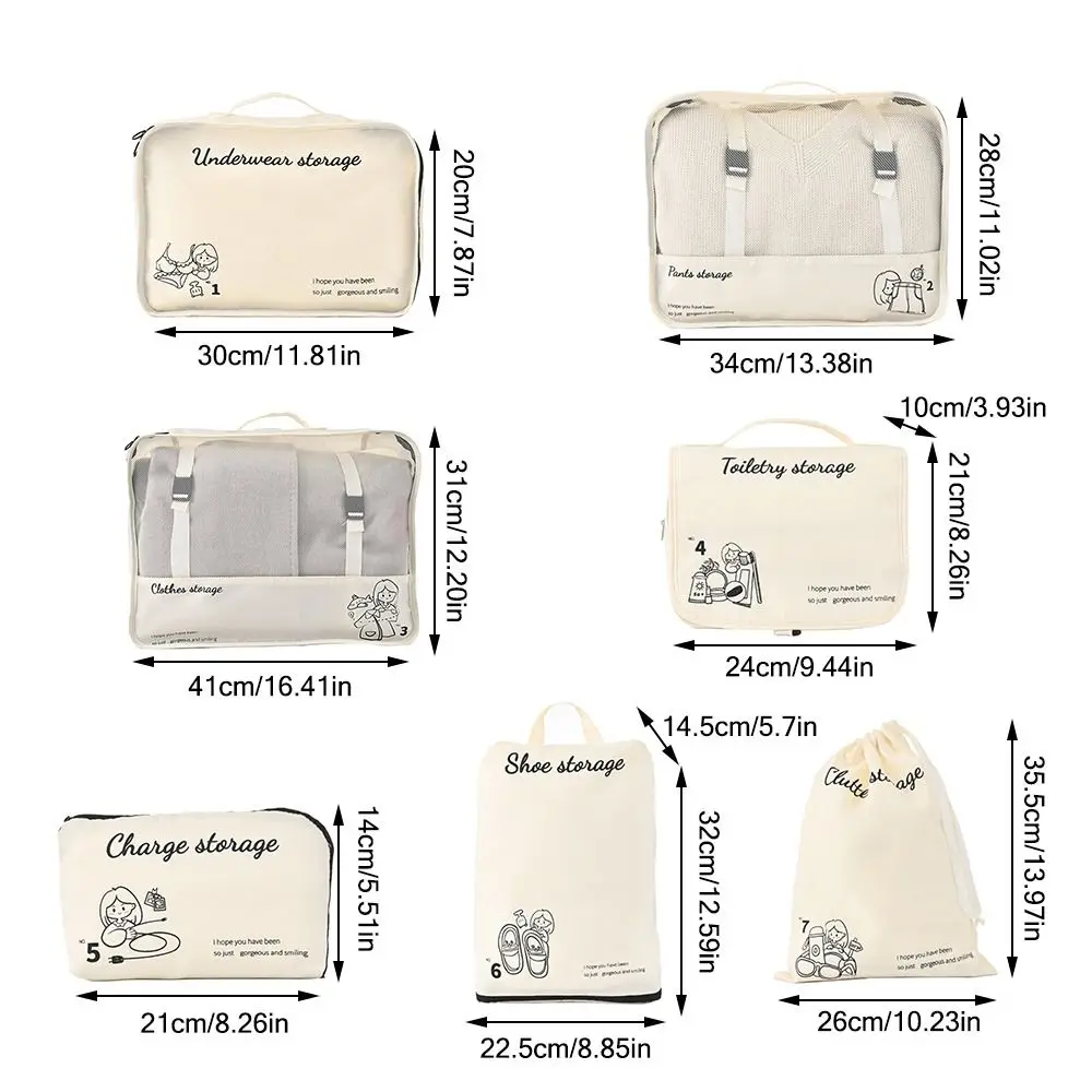 Beige Travel Organizer Storage Bag Multi-size Multi-functional Suitcase Subpackage Bag Foldable Zipper Bag Visible Packing Bag