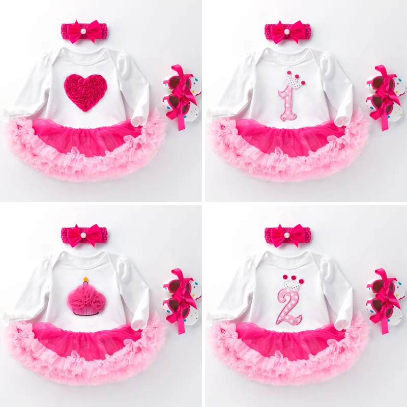 

Baby Dress White Top Rose Pink Edge Long Sleeve Romper Dress Cartoon Cute New Children's Clothing Three-Piece Set