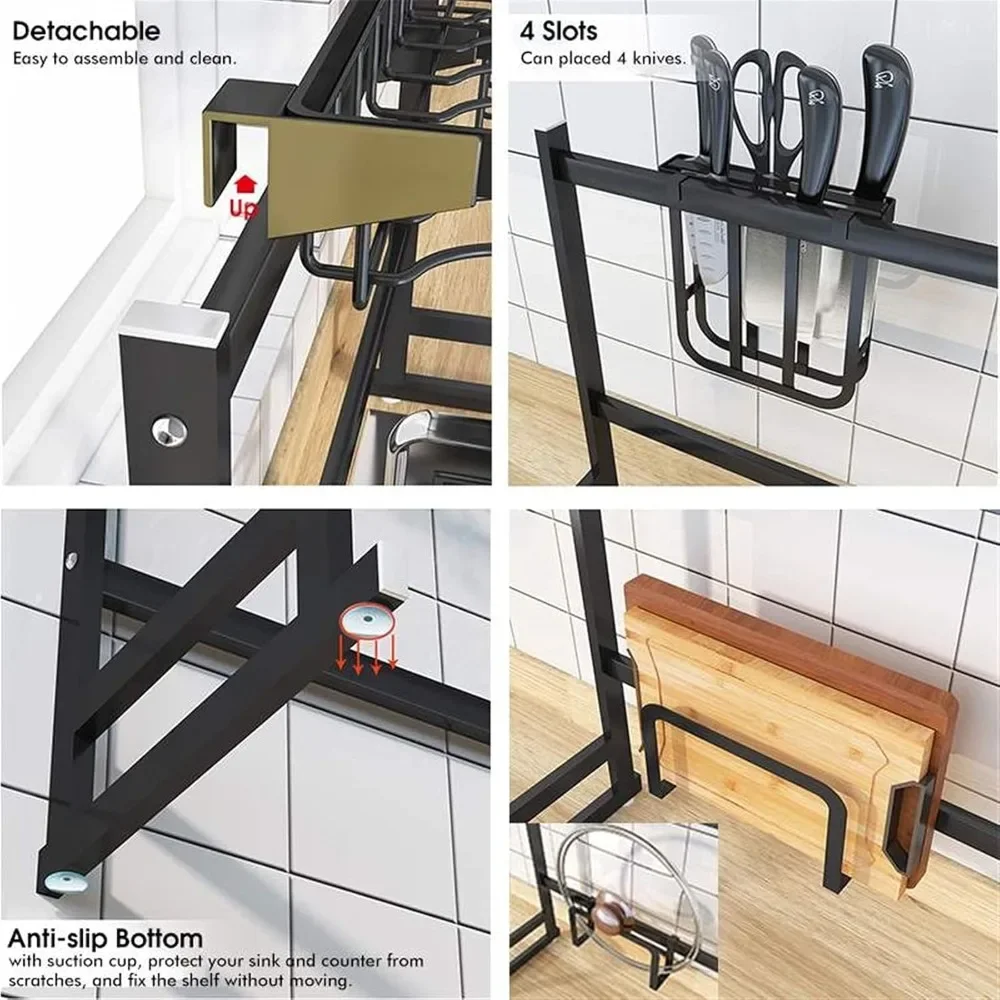 Drain Rack and Above The Sink, Kitchen Dish Rack, 2-layer Stainless Steel, Space Saving, Kitchen Storage Shelf