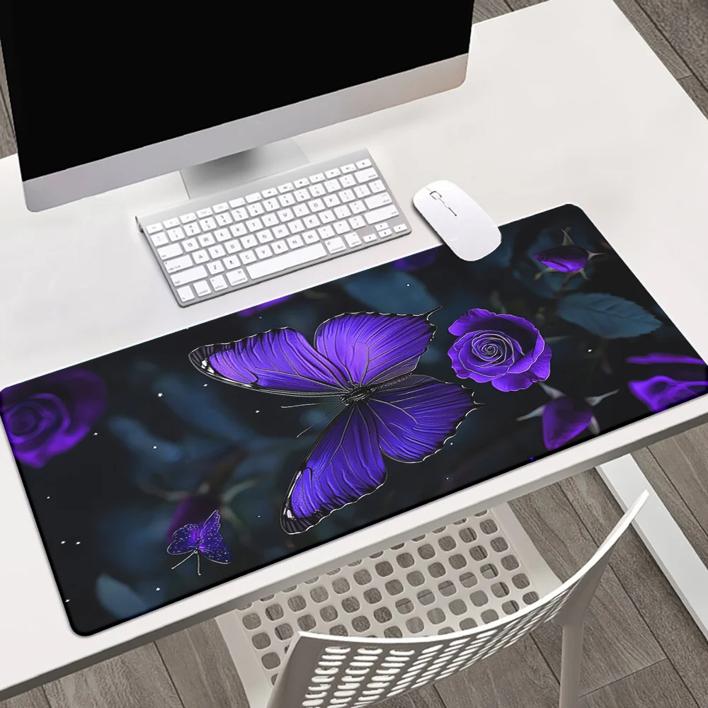 1 Stück Purple Butterfly Dream Mousepad, wasserdichte rutschfeste Gummi-Schreibtischunterlage, Gaming-Tastatur-Zubehör, Bürocomputer PC Gamer L