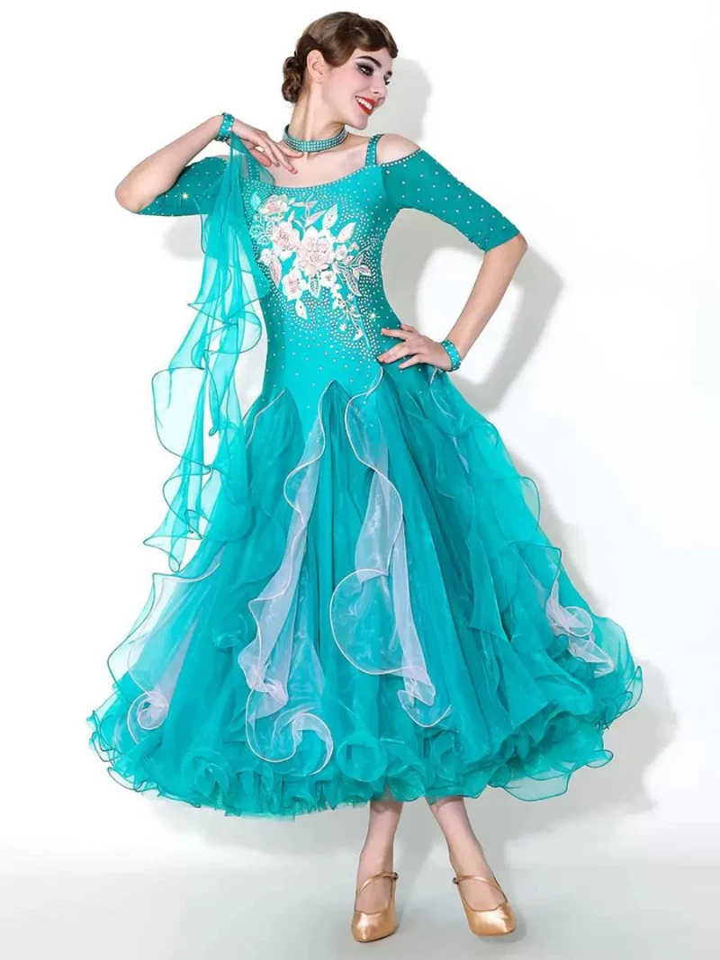 Vestido de baile de vals estándar elegante verde brillante diamante Tango salón de baile traje de baile de competición vestidos de baile de salón para adultos