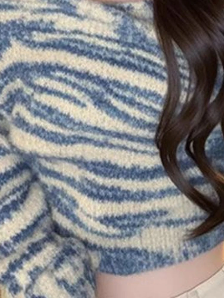 Fada sexy listra slash neck cruz suéteres vintage feminino grunge bodycon recortado pullovers y2k estética casual malha jumper
