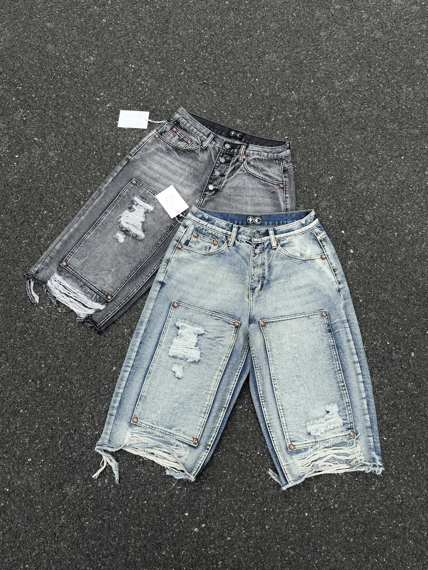 

Thug Club Men's Casual Waed Denim orts High Waist Loose Fit Summer Youth Cotton High Waist Zipper Fly Youthful Sle