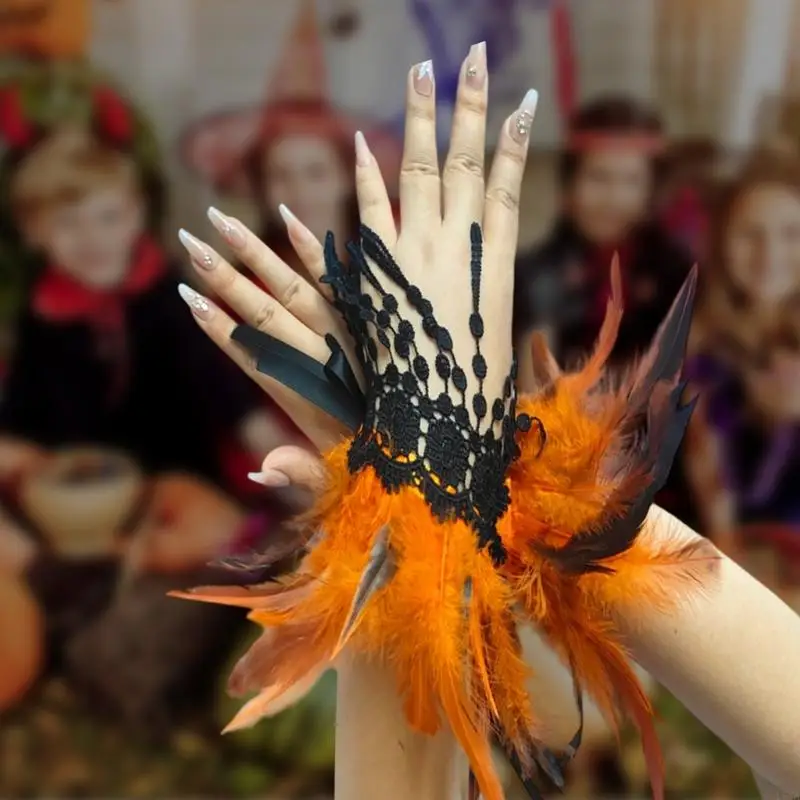 

L5YA Гибкий костюм на Хэллоуин с рукавами, дышащая кружевная отделка с перьями, аксессуар для готического танца