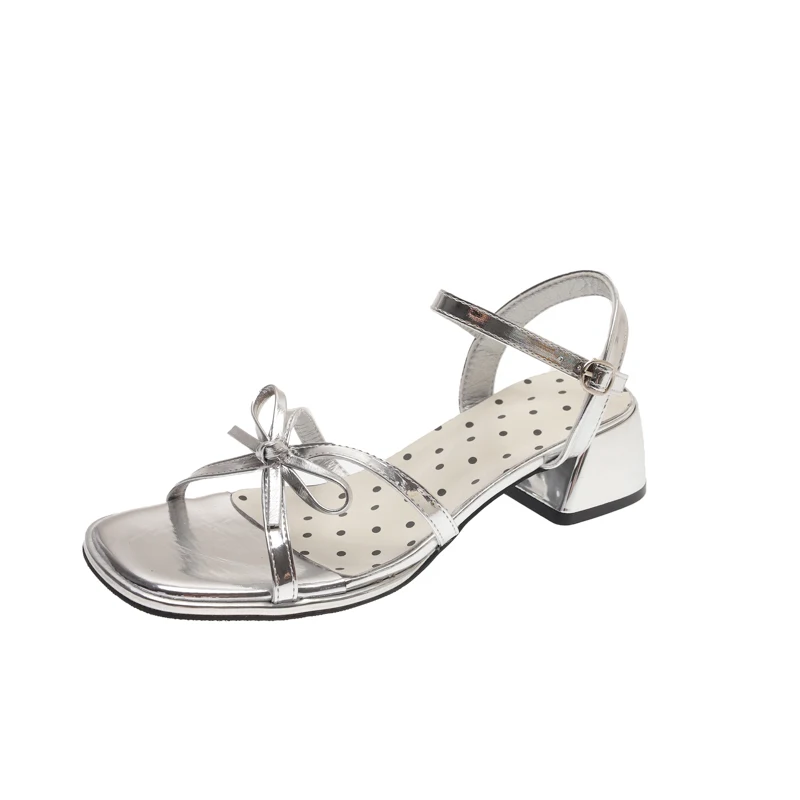 2026 Summer New Fashion Womens Sandals French Style Square Head Thick Heel Sandals Fairy Style Sweet Bow Skirt Sandals De Mujer