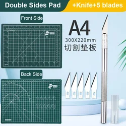 Hand Cutting Desktop A4 Double Sides Cutting Mat Pad Handmade Craft Carving Knife Blade Set