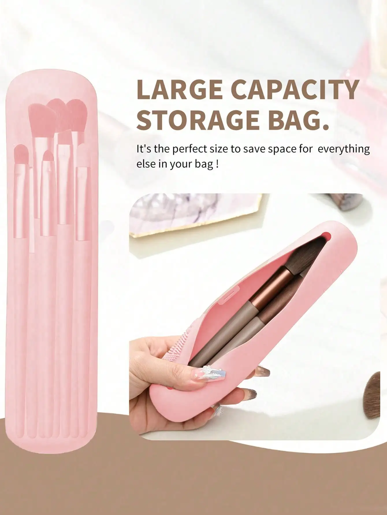 1pc Portable Silicone Makeup Bag,Makeup Brush Storage Bag,Makeup Brush Holder,Women's Makeup Brush Bag,Portable Travel Accessory