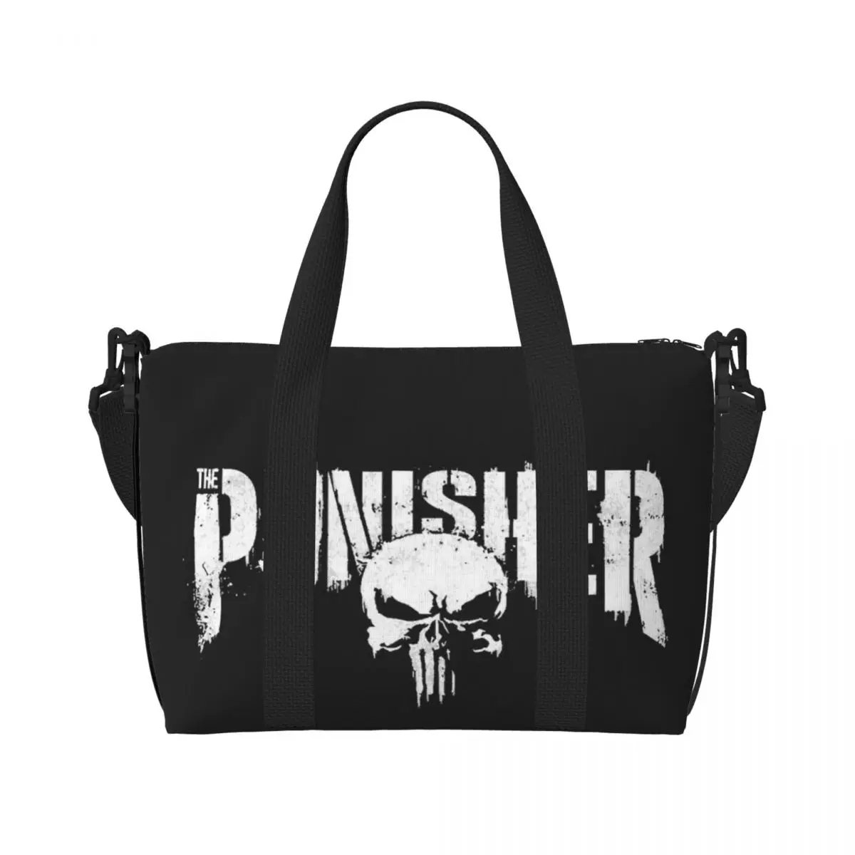 

Custom Punisher Symbol Tote Bag Women Big Capacity Superhero Gym Beach Travel Bags