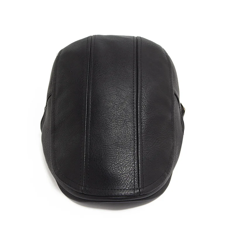 Beret Hat Fashion PU Leather Men Retro British Style Forward Hat Autumn and Winter Thick Casual Cap