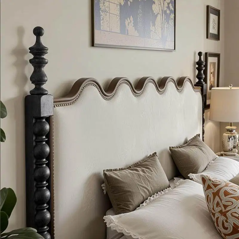 French retro solid wood bed ash wood antique double bed 1.8 meters senior master bedroom furniture American soft bag bed