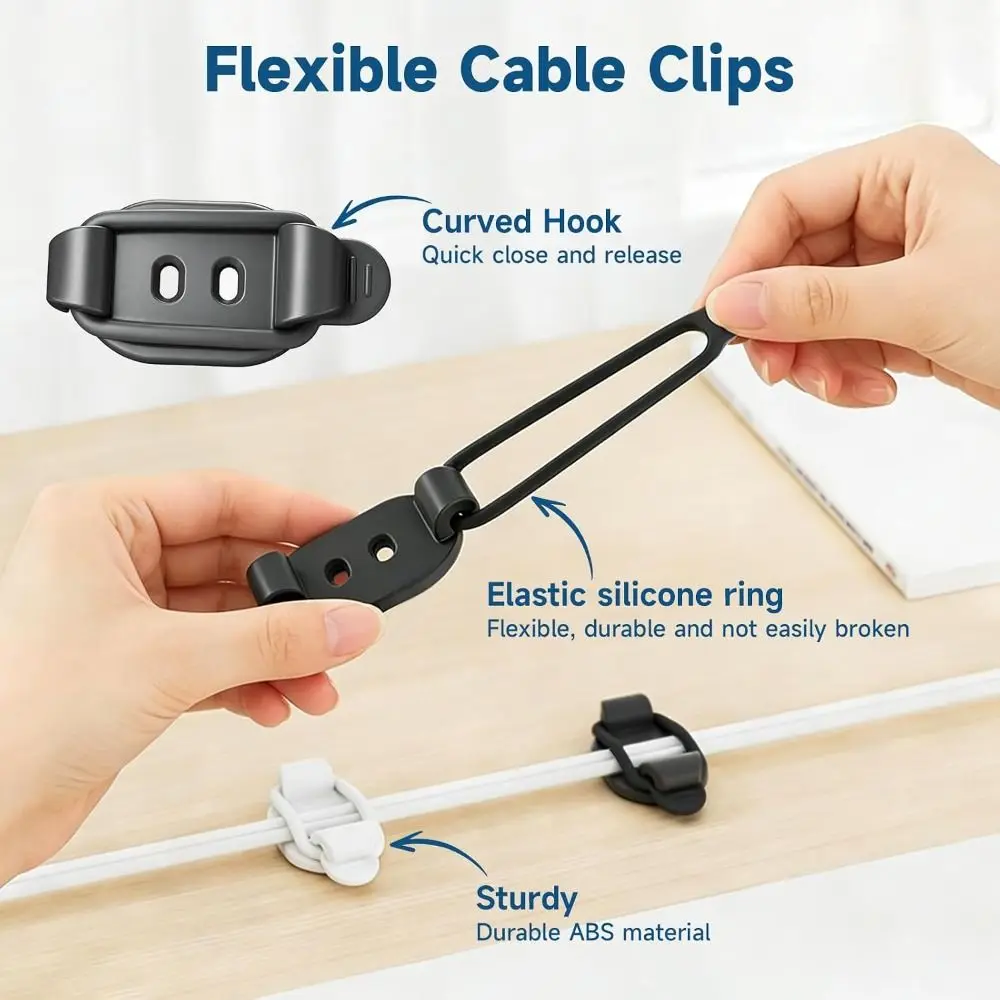 10pcs Portable Self Adhesive Cable Management Clips Strong Bond Adjustable Cord Organizer Reusable Cable Holder Home