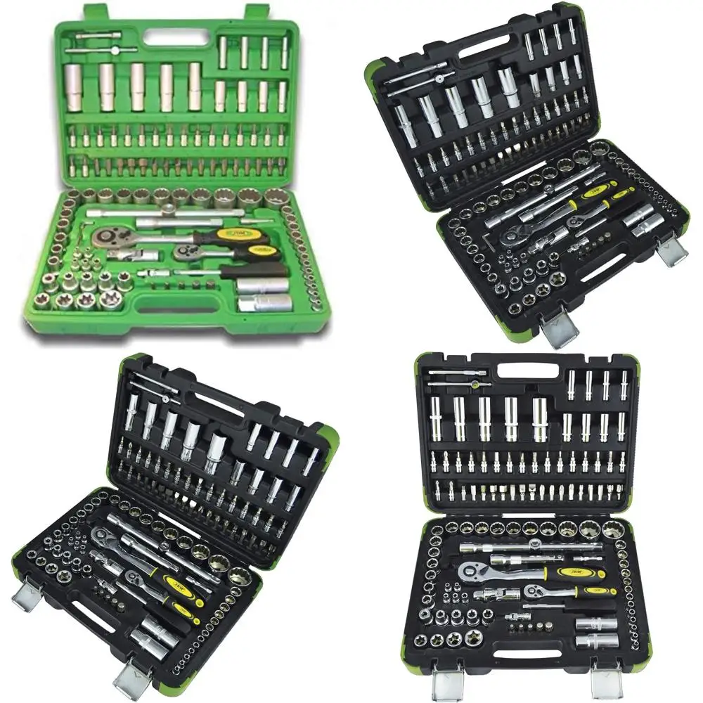 JBM 50791 – حافظة أدوات مكونة من 113 قطعة مع مقابس 12 نقطة في العلبة (مطلي بالزنك) باللون الأخضر