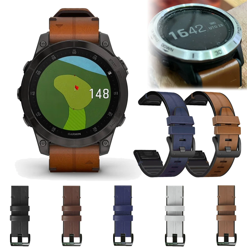 Quick Release 26mm 22mm Leather Silicone Strap For Garmin Fenix 7X 7 6X 6 Pro 5X 5 Plus Enduro 3 Smarwatch Wristband Bracelet