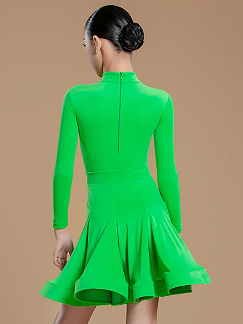 Kids Girls Latin Dance Uniform New Long Sleeve Velvet Competition Dress Grading Split Suit Women Ballroom Dancewear Costume
