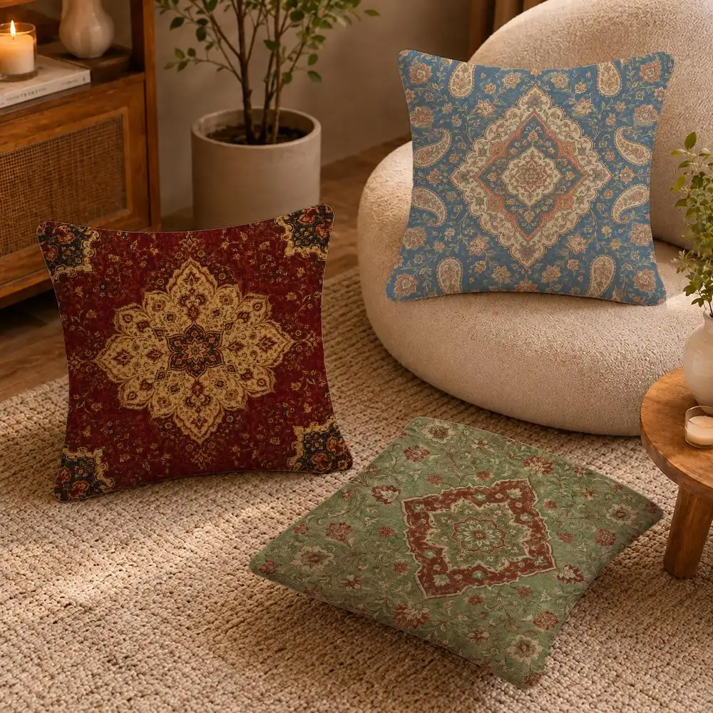 Pattern Vintage Persian Style Cushion Cover Short-Plush Cushion Cover Pillowcase — Suitable for Sofas Bedrooms and Home Decor