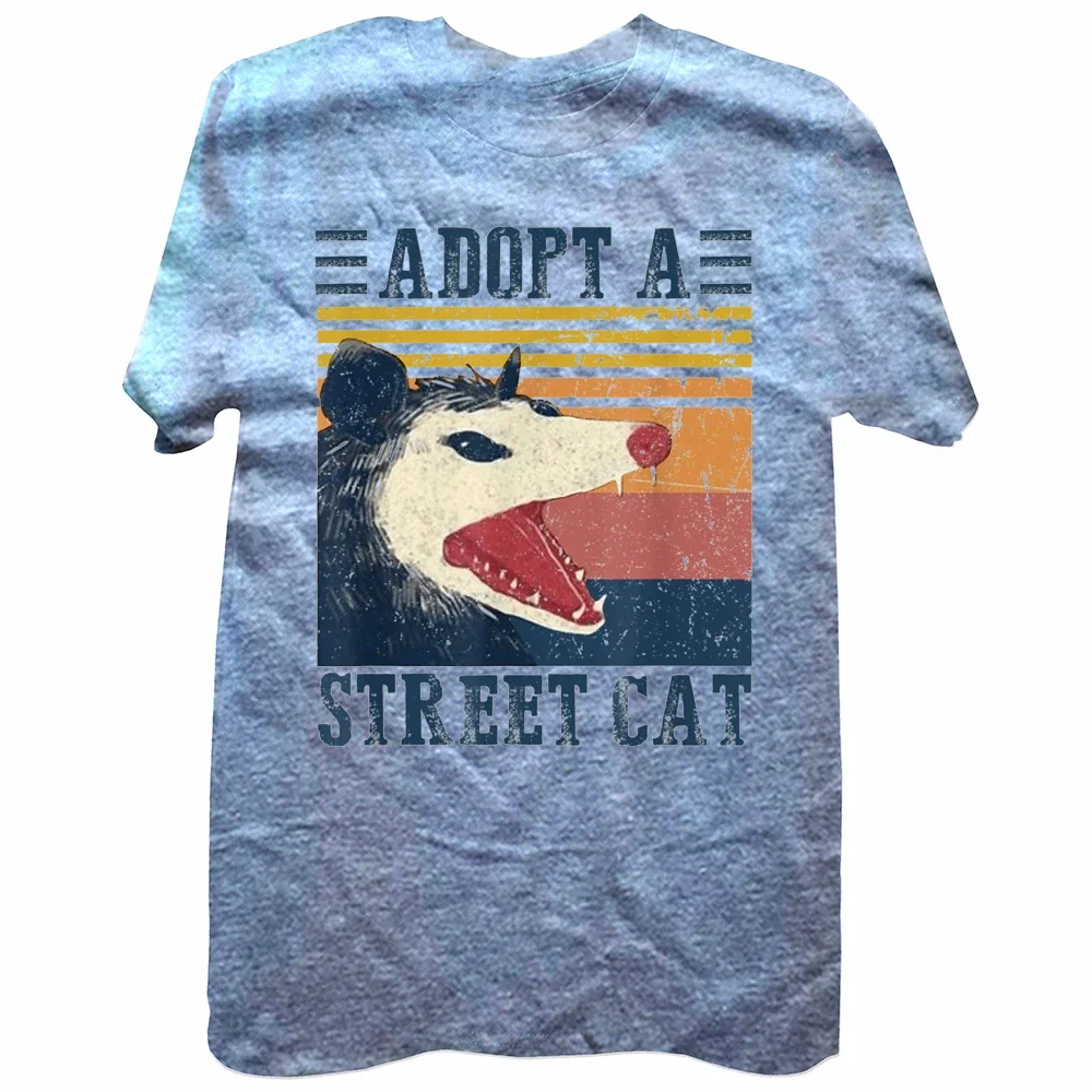 Adopt A Street Cat Funny Opossum Vintage T Shirts Summer Style Graphic Cotton Streetwear Short Sleeve Animal Humor T-shirt