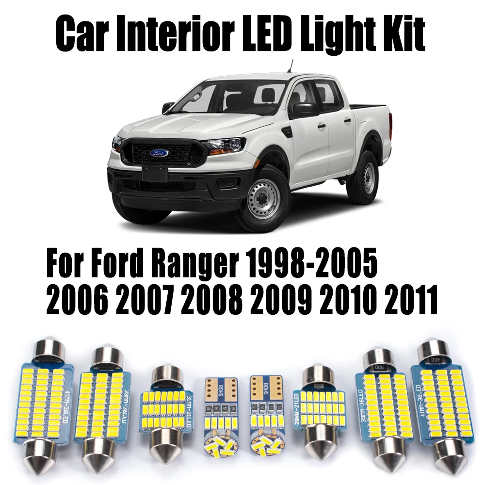 8 Uds para Ford Ranger 1998- 2006 2007 2008 2009 2010 2011 accesorios de coche LED Interior mapa cúpula techo matrícula Kit de luz
