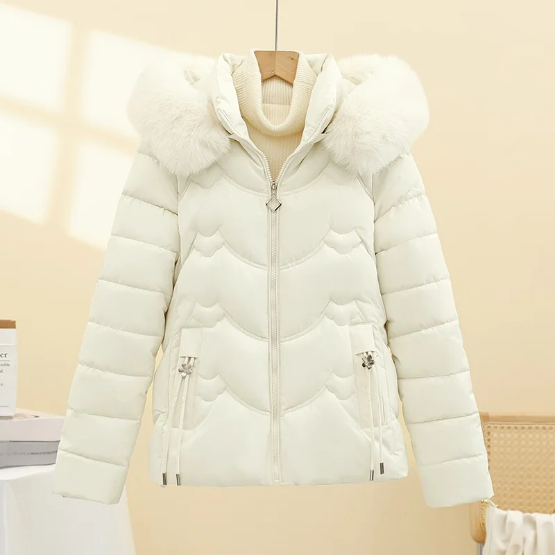 

Faionable Slimming Thiened Fce Women's Cotton Jaet ort Sle Winter Coat Zipper Closure Removable Hat Commute Sle