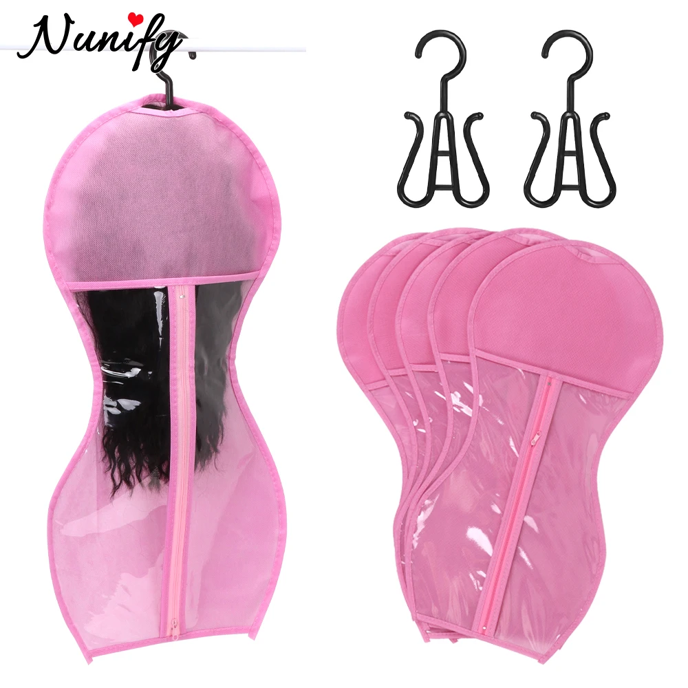 

Nunify Black Wig Storage Bags With Hanger Tangle-Free Hair Extension Holder Dust-Proof Foldable Organizer Wig Bags For Home Use