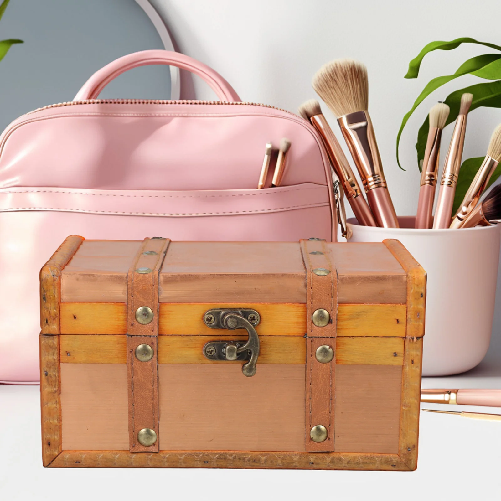 

Vintage Wooden Storage Box Small Decorative Jewelry Chest Lid Trinket Organizer Desk Retro Style Storage Organizer