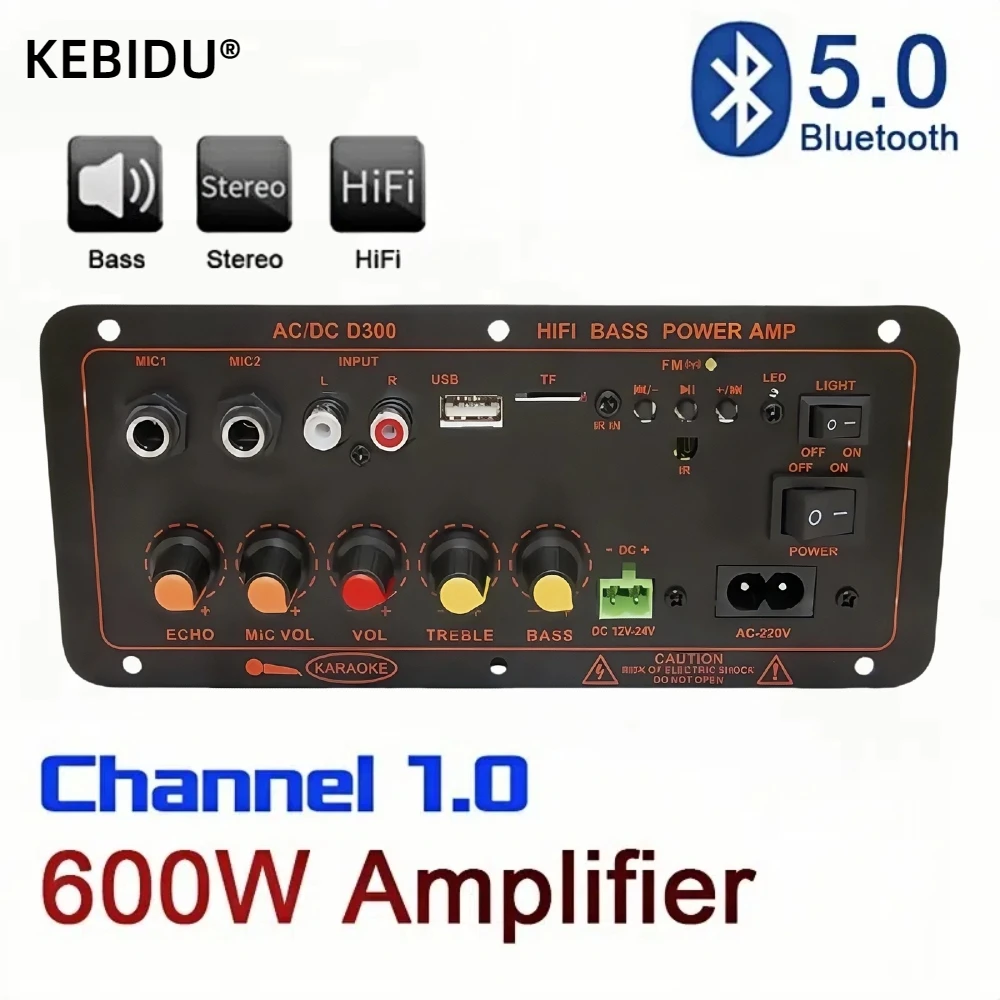 

DC 110V 220V Digital Bluetooth Amplifier Board D300 Subwoofer Dual Microphone Karaoke Amp Speaker Home Theater DIY 600W 300W