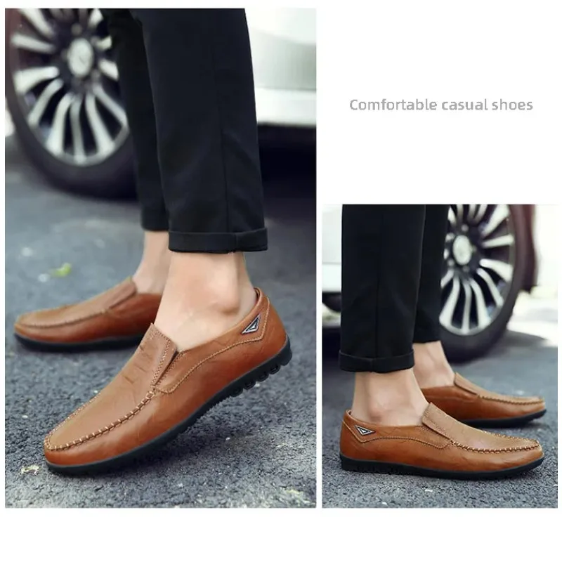 

Slip-On Driving Comfortable Leather Shoes 2026 Men's Handmade Casual Loafers Anti-Slip Comfortable