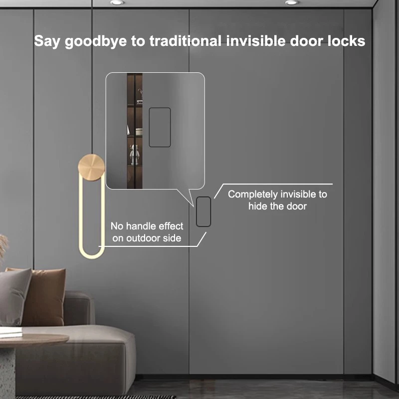 Flush Wood Sliding Embedded Hidden Shift Pull Integrierter Gang Unsichtbarer magnetischer schwarzer Innentürgriff mit Sichtschutzschloss