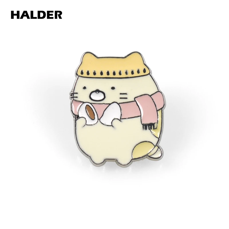 HALDER Cartoon Sumikko Gurashi Enamel Pins Corner Creature Badges White Bear Lizard Cat Pig Cucumber Brooch Gifts For Jewelry