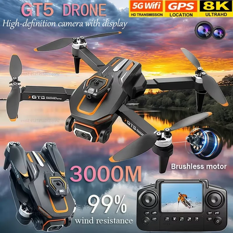 

GT5 Бесщеточный мини-дрон 8K с двумя HD-камерами для предотвращения препятствий GPS Оптический поток RC Квадрокоптер для аэрофотосъемки Подарки