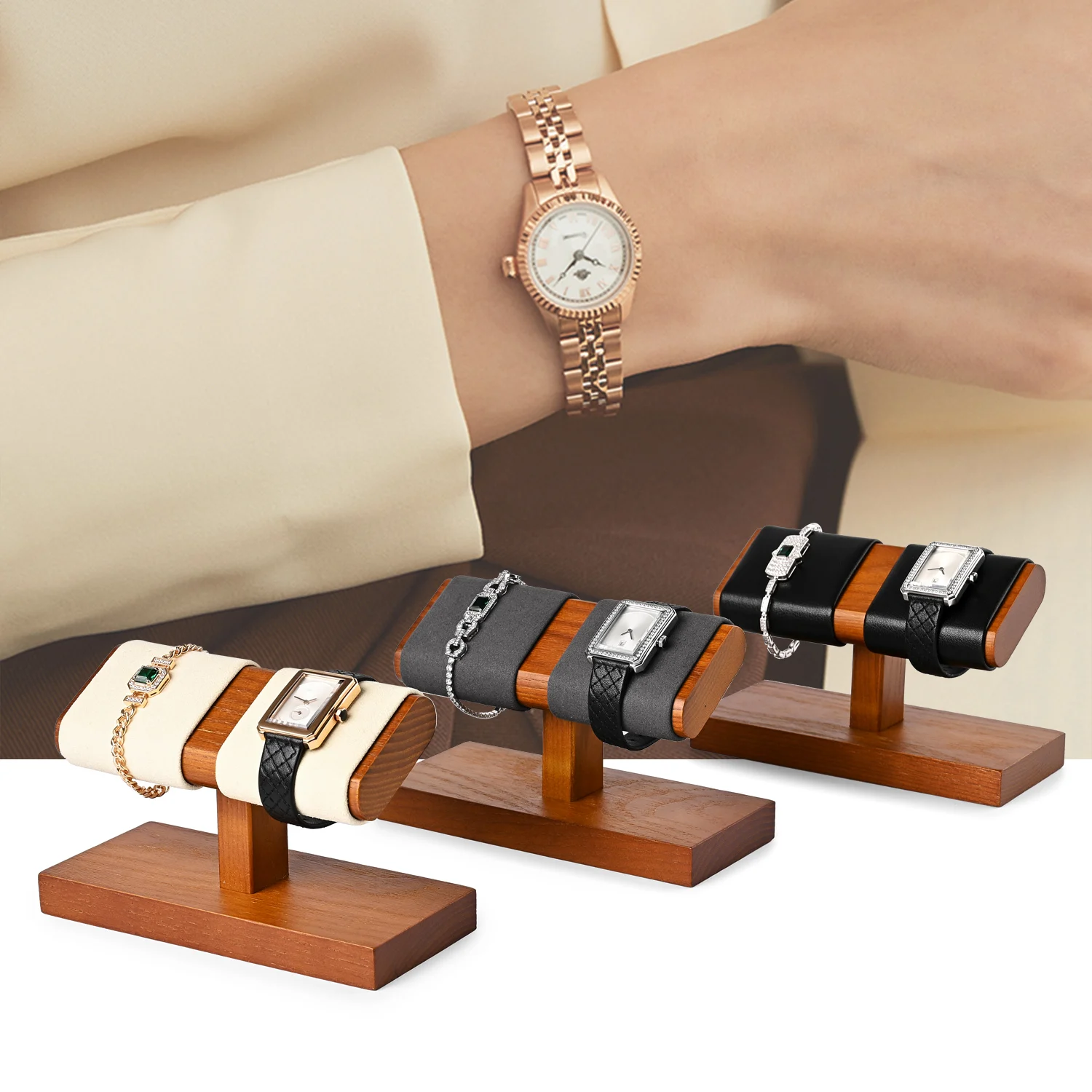 Oirlv Retro Solid Wooden Watch Holder Bracelet Bangle Rack Watch Display Stand Storage Jewelry Organizer Retail Shop Showcase
