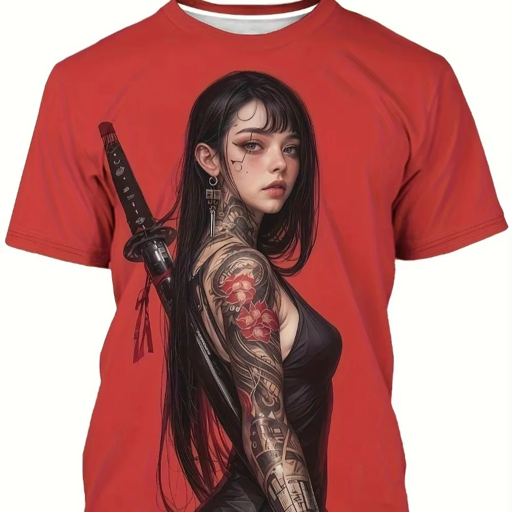 ثلاثية الأبعاد المطبوعة الإناث المحارب السيف الجرافيك تي شيرت الصيف الترفيه الجافة بسرعة تي شيرت رجالي ملابس الأطفال المحملة Y2k امرأة
