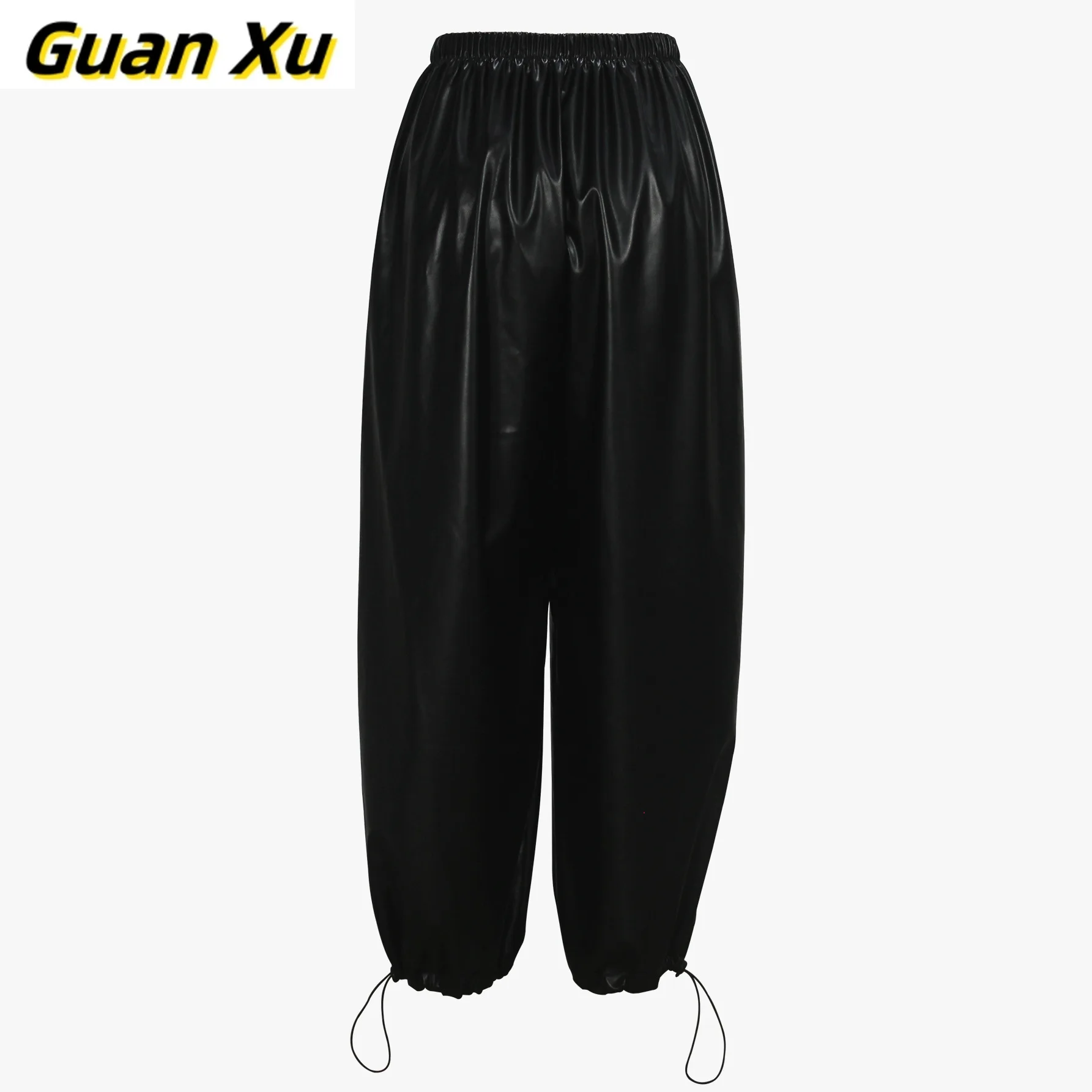 Amerikaanse lente-, herfst- en winterdameskleding effen kleur broek verstelbare broek modieuze casual leren broek