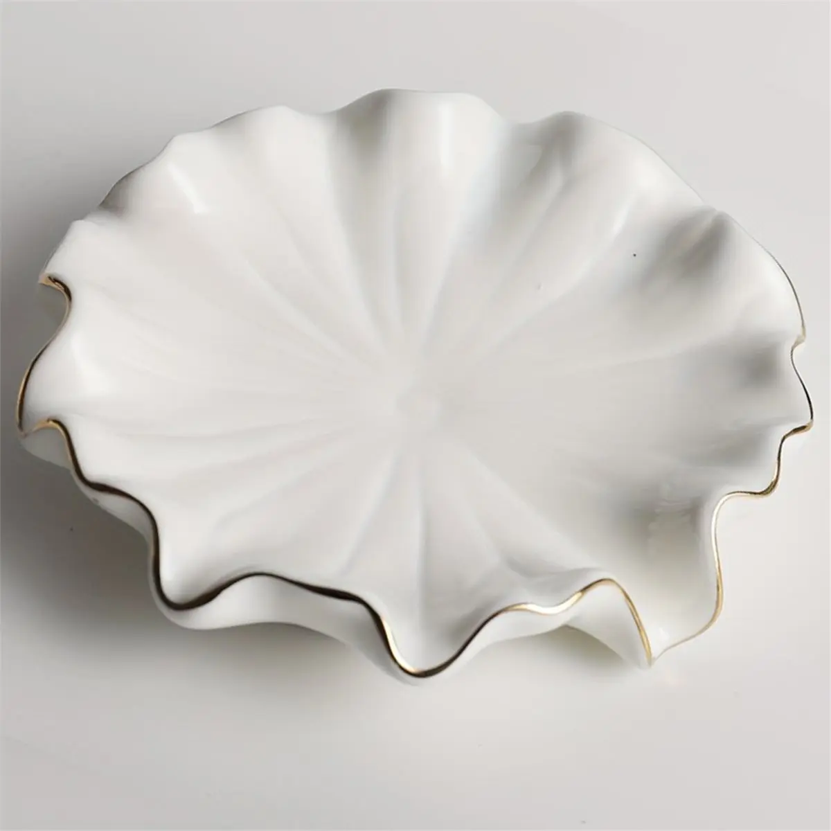 618 Mega Sale 1pc Elegant White Ceramic Soap Dish with Golden Rim,Shell-Inspired Design, Round for Lotus Leaf Shape Holder