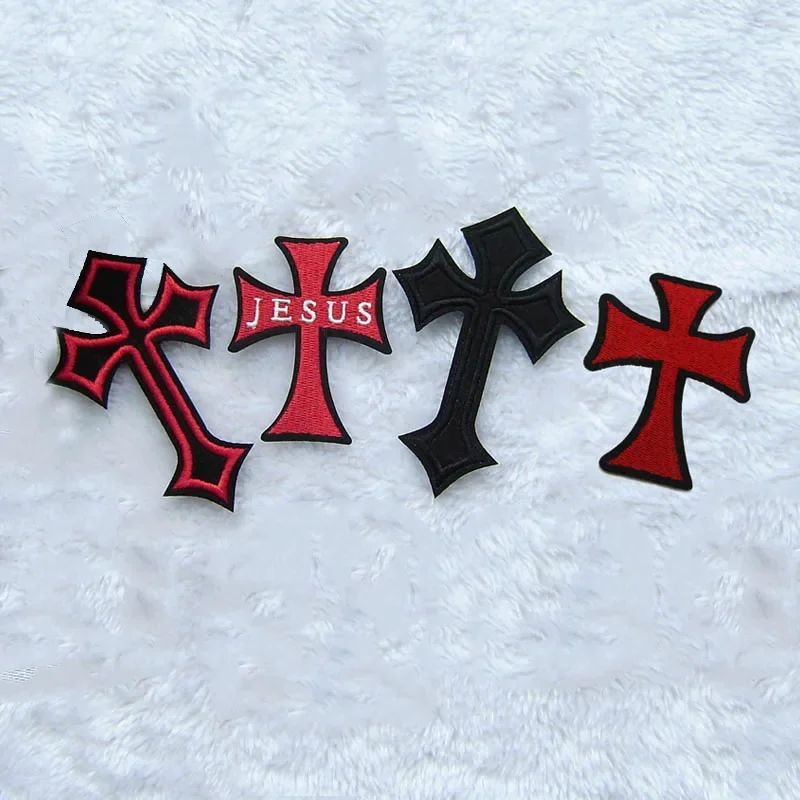 Black Cross Mixed Colors Embroidered Patches for Clothing Iron on Applique Embroidery Jesus Cross Gothic Clothes Sticker Badges