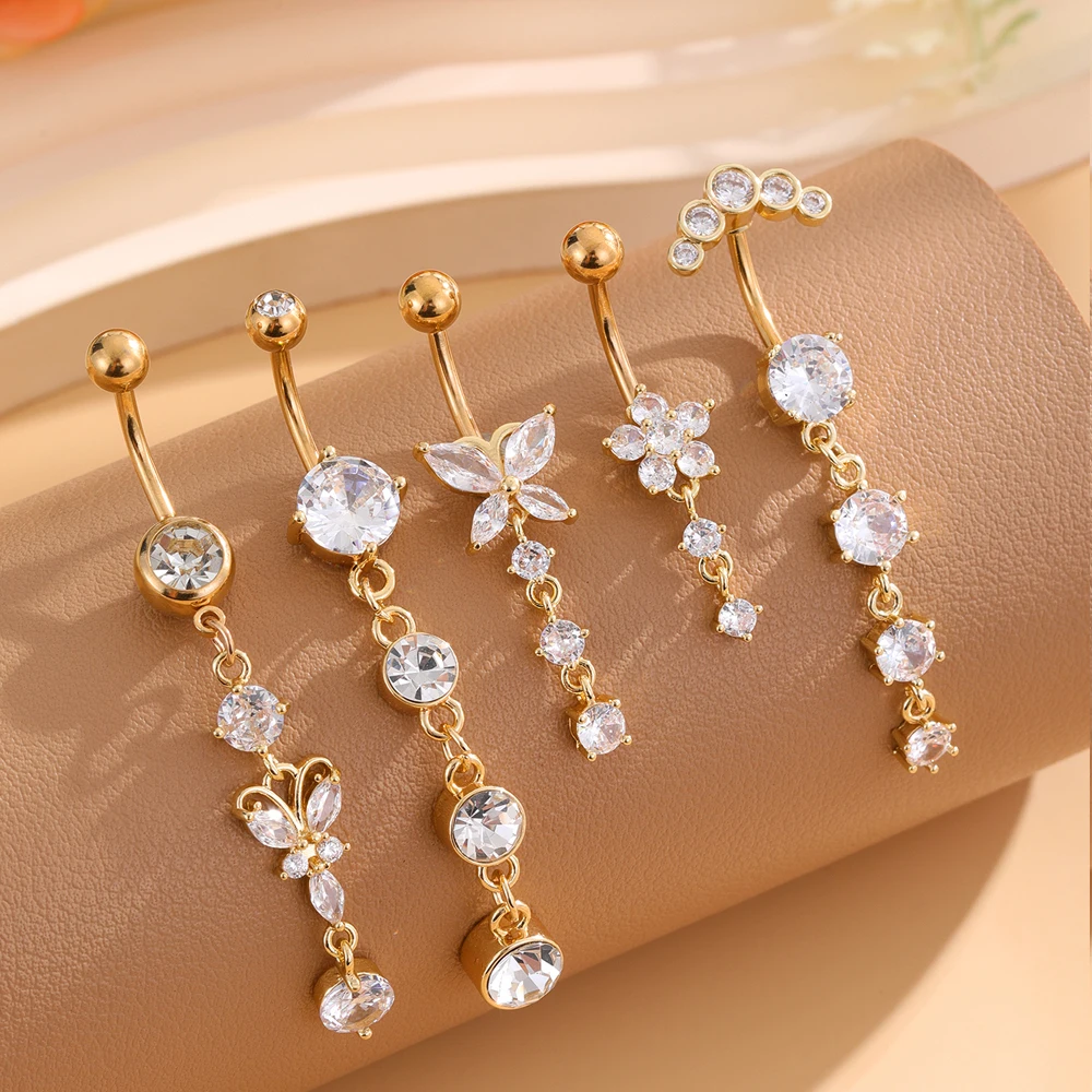 

Mixed-Style Belly Button Ring Sets Gold Color Flower Butterfly Dangled Belly Piercing Nombril Heart Sexy Navel Rings for Women