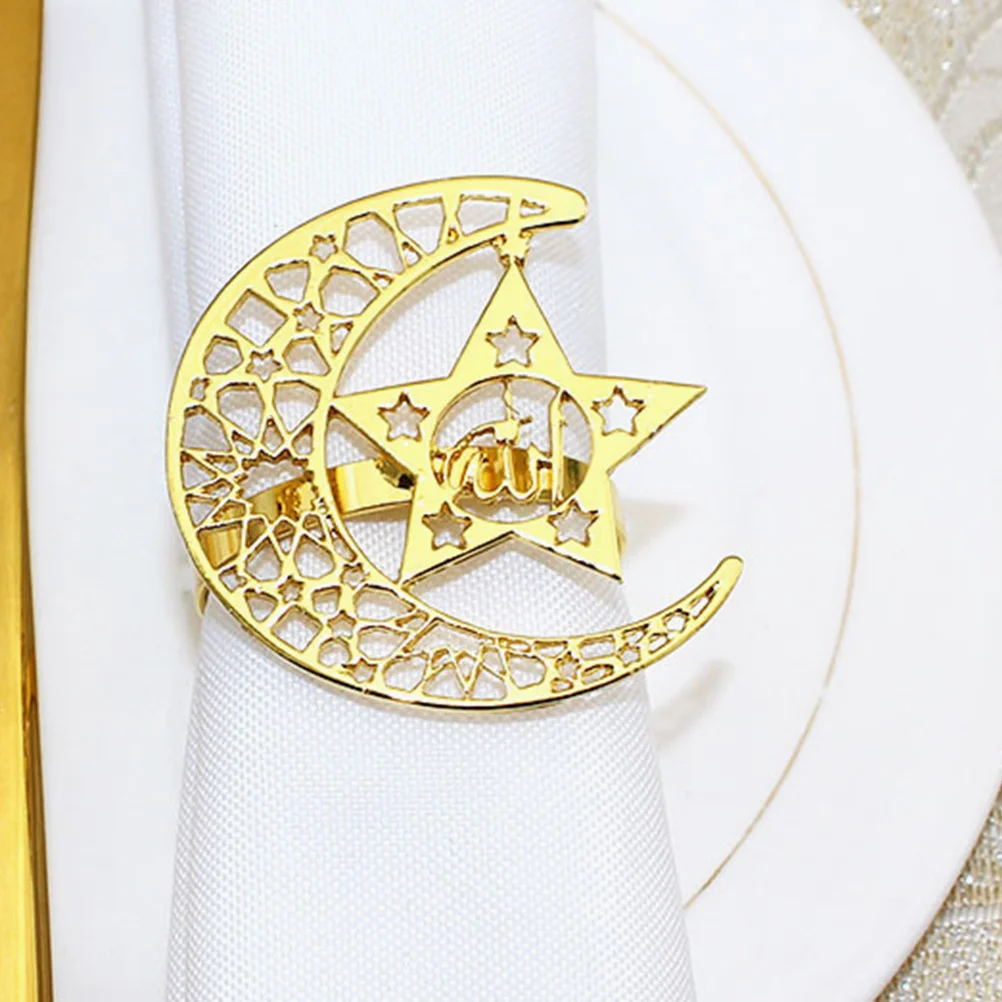 

6pcs Moon Star Napkin Rings Metal Napkin Holder For Eid Ramadan Party Wedding Table Decor Dinner Holiday Decoration