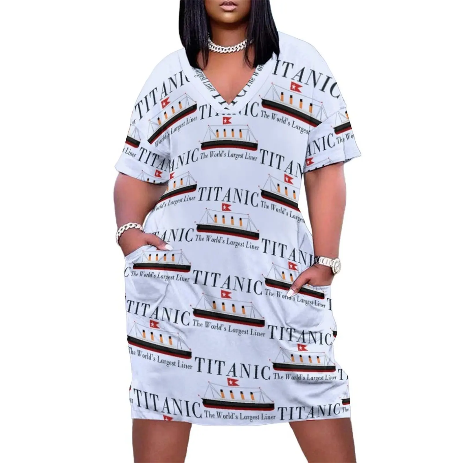 

Titanic Sinking Vintage Poster Cruise Ship Atlantic Ocean Voyage Loose Pocket Dress dress for women woman dress