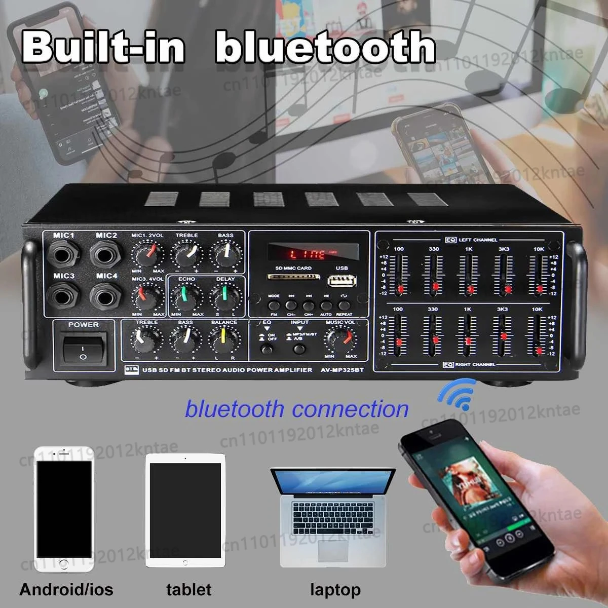 325BT 8000W BT Amplifier 110/220V Audio Stereo Digital AMP Support 4 Way Microphone Input With Remote Control