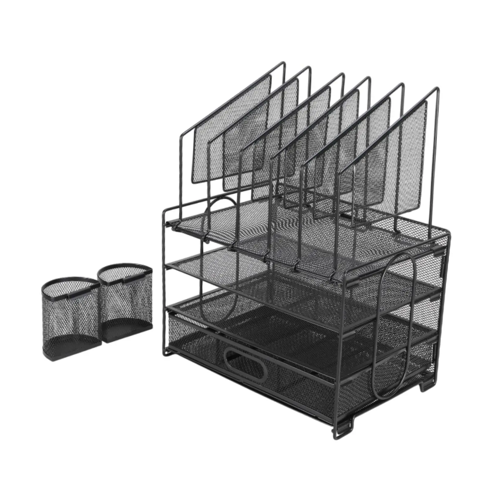 

Desk Organizer with Drawer with 2 Pen Holders Iron Multifunction Workspace Office Supplies School Sturdy Mesh with File Holder