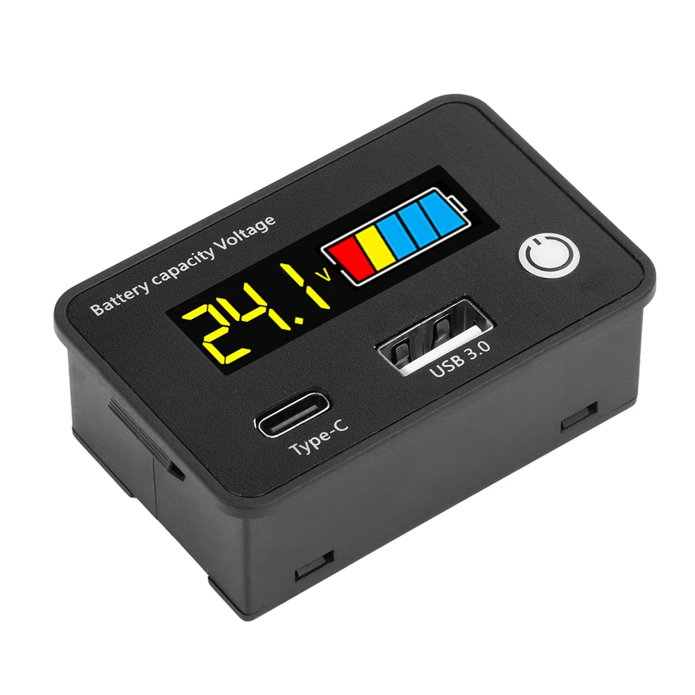 Indicador de capacidade da bateria DC8-30V Medição de chumbo-ácido/lítio-lítio/lítio ternário com USB3.0 e Tpye-C para carro e motocicleta