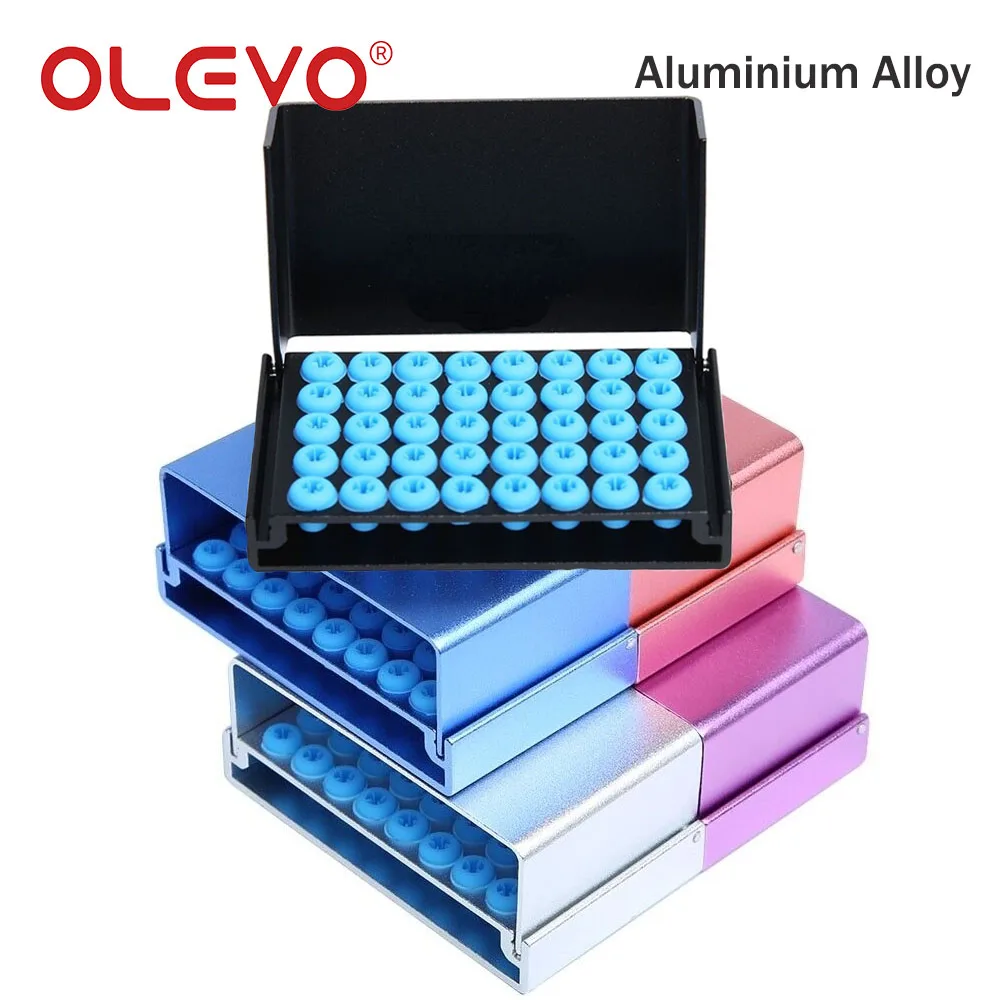 OLEVO 40 Holes Aluminium Dental Bur Holder Organizer Box Autoclavable FG/RA Drill Disinfection Case Block High Low Speed Stander