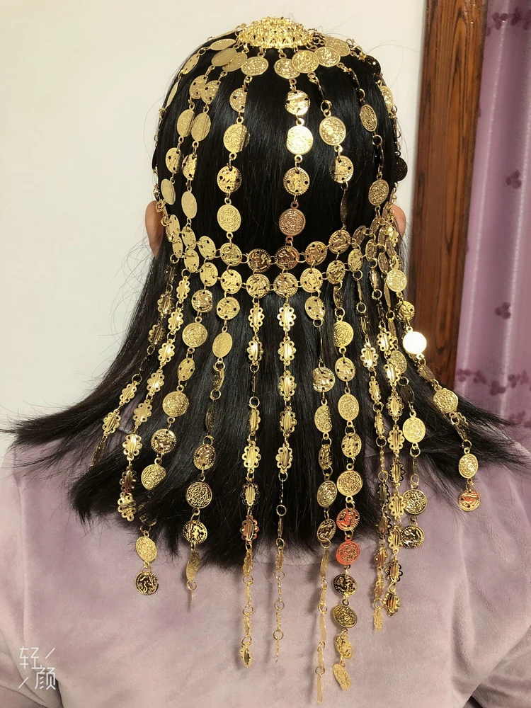 Women Girls Belly Dance Tribal Tiara Headwear Coined Head Cap Hat Costume coins Head Hair Band Dancing Coin Sequins Headbands