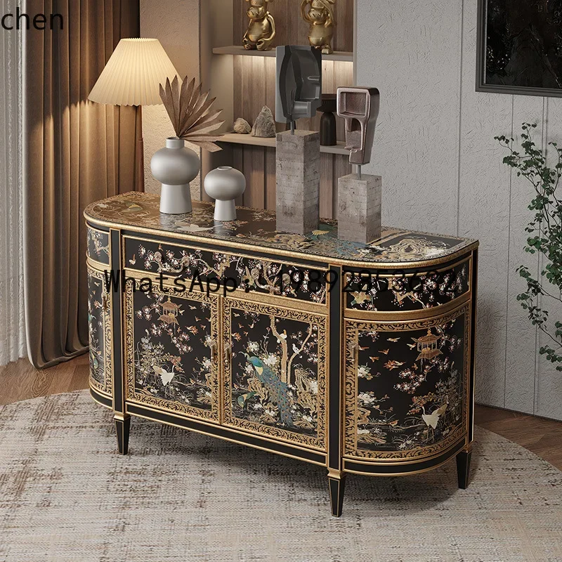 

French Chinese Style Painted Entryway Entryway Decoration Drawer Cabinet Home Villa Hand-painted Solid Wood Sideboard