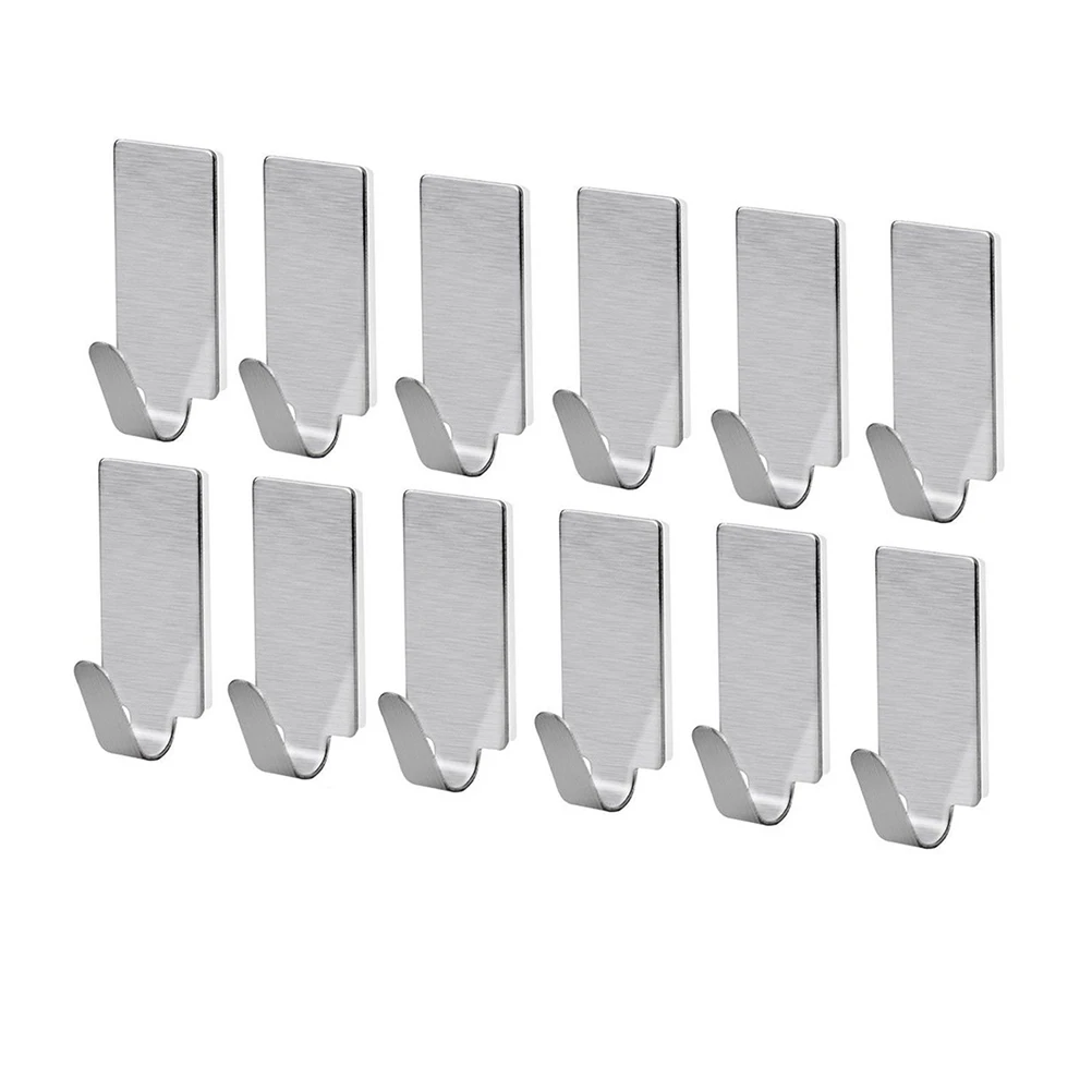 

12 Pcs Stainless Steel Hooks Silver 3 00X1 50X1 50cm Adhesive Wall Hooks Bathroom Kitchen Bedroom Clothes Towels Pot Holders