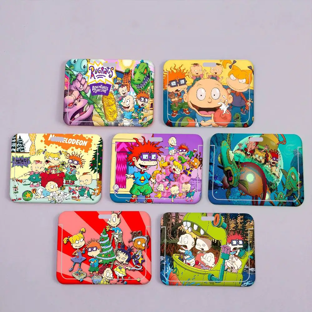

Забавные милые держатели для ID-карт R-Rugrats, шнурки для карт, чехлы для пропусков для девочек, подвесные шнурки для женщин, держатели для бейджей, шейные ремешки для визитных карточек